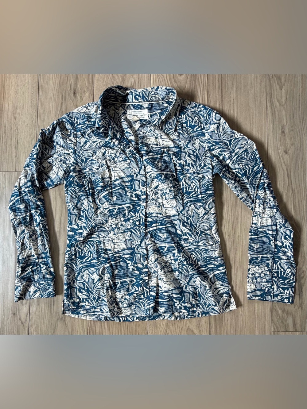 Seasalt Cornwall Larissa Blue/White Printed Long-Sleeve Women's Shirt Organic 4
